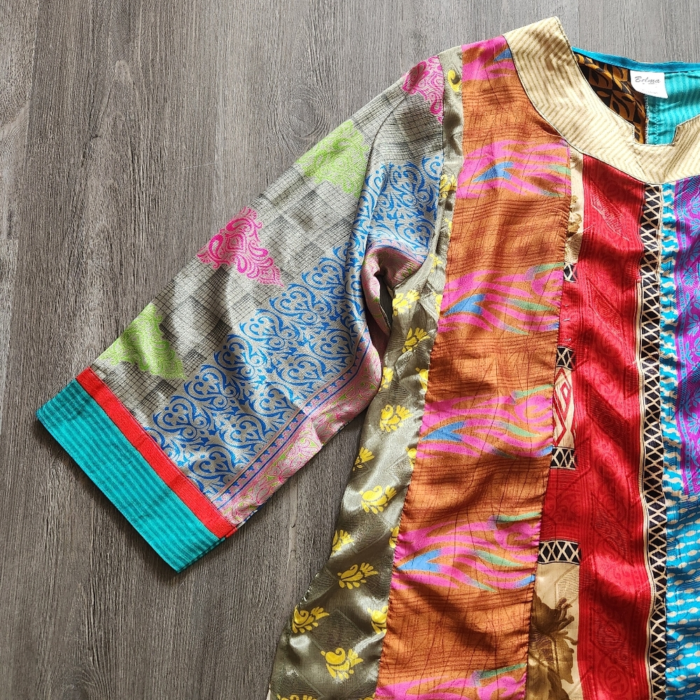 Belma New York Silky Colorblocked Mixed Pattern Tunic Top One Size - Picture 4 of 12